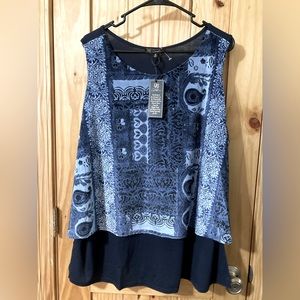 NWT - DG2/Diane Gilman size 1X sleeveless layered blouse